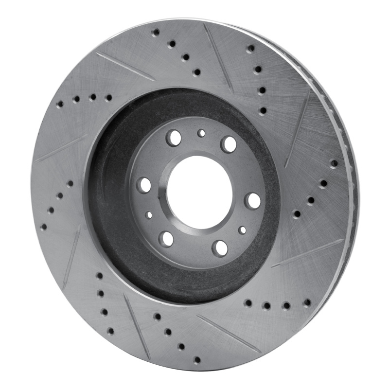 Cadillac SRX Brake Rotor (1) - Front Left - R1 Concepts - Drilled & Slotted - Silver - `04-`09